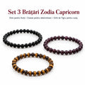 Set 3 brățări Zodia Capricorn – Onix pentru forță • Granat pentru determinare • Ochi de Tigru pentru curaj