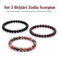 Set 3 brățări Zodia Scorpion – Onix pentru protecție • Granat pentru pasiune • Rodonit pentru echilibru