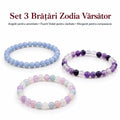 Set 3 brățări Zodia Vărsător – Angelit pentru serenitate • Fluorit Violet pentru claritate • Morganit pentru compasiune
