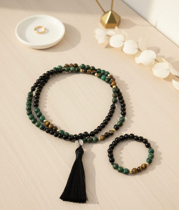 Set Colier Mala si Bratara din Onix, Turcoaz African si Ochi de Tigru