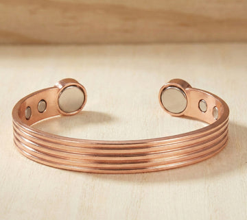 Brațară  Cupru Pur cu Magneți Neodim, Model "Symmetry", Reglabilă, Unisex, Design Striat
