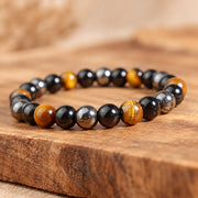 Brățară „Tripla Protecție” 8 mm – Scut Energetic din Pietre Naturale (Obsidian, Hematit, Ochi de Tigru)